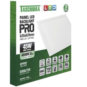 Luminária Painel de LED Embutir Taschibra 45W Bivolt 3000K Quadrado Luz Amarela