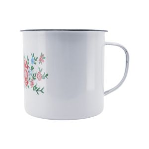 CANECA ESMALTADA 08 BRANCA DECORADA YANGZI