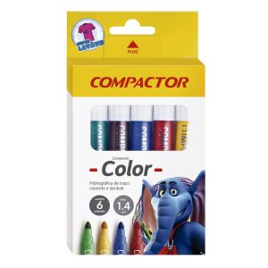 Caneta Hidrocor Grossa Compactor 6 Cores